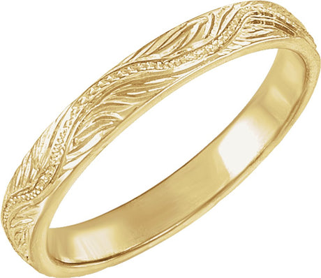 14K Yellow Gold Hand-Engraved Vintage-Inspired Flat Band Size 6