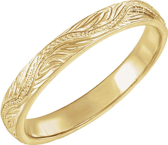 14K Yellow Gold Hand-Engraved Vintage-Inspired Flat Band Size 6