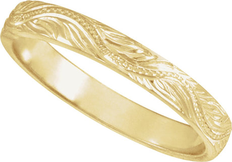 14K Yellow Gold Hand-Engraved Vintage-Inspired Flat Band Size 6