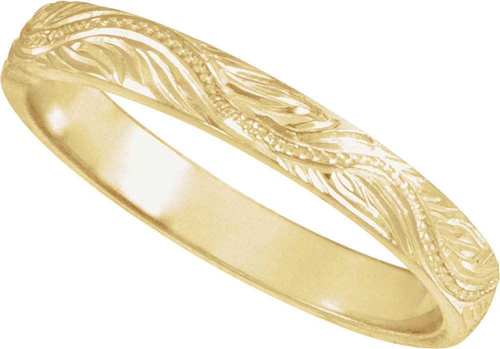 14K Yellow Gold Hand-Engraved Vintage-Inspired Flat Band Size 6