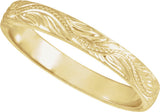 14K Yellow Gold Hand-Engraved Vintage-Inspired Flat Band Size 6