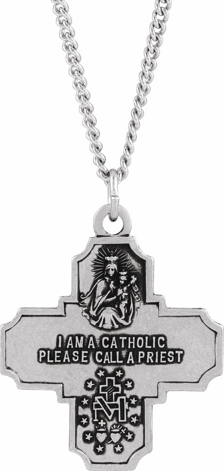 Sterling Silver 30x29 mm Four-Way Cross Medal 24" Necklace