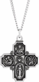 Sterling Silver 30x29 mm Four-Way Cross Medal 24" Necklace