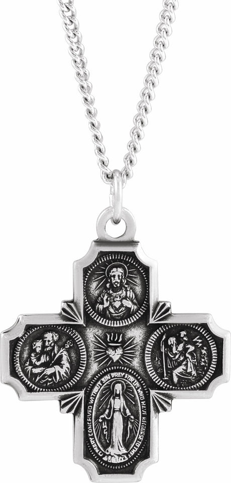 Sterling Silver 30x29 mm Four-Way Cross Medal 24" Necklace