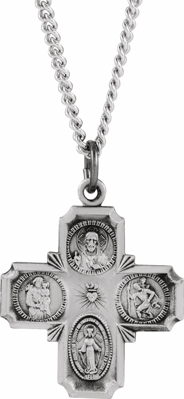 Sterling Silver 25x24 mm Four-Way Cross Medal 24" Necklace