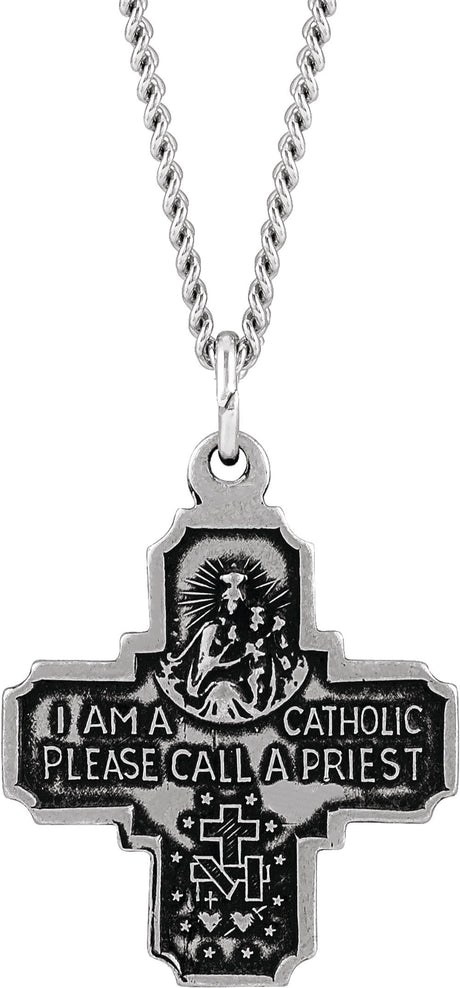 Sterling Silver 19x17.7 mm Four-Way Cross Medal 18" Necklace