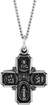 Sterling Silver 19x17.7 mm Four-Way Cross Medal 18" Necklace