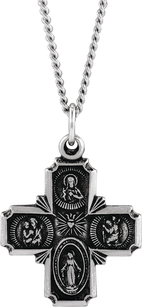 Sterling Silver 19x17.7 mm Four-Way Cross Medal 18" Necklace