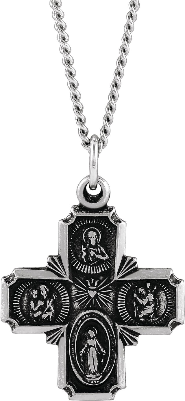 Sterling Silver 19x17.7 mm Four-Way Cross Medal 18" Necklace