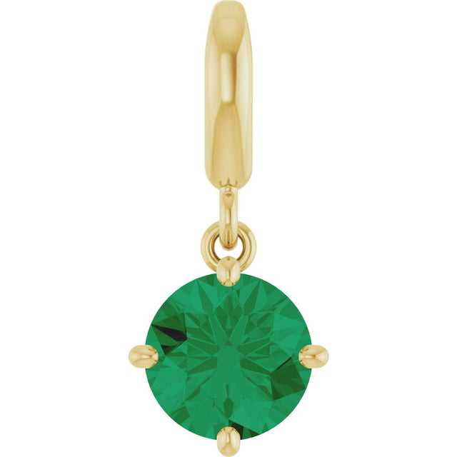 18K Yellow Gold-Plated Sterling Silver Lab-Grown Emerald Charm/Pendant