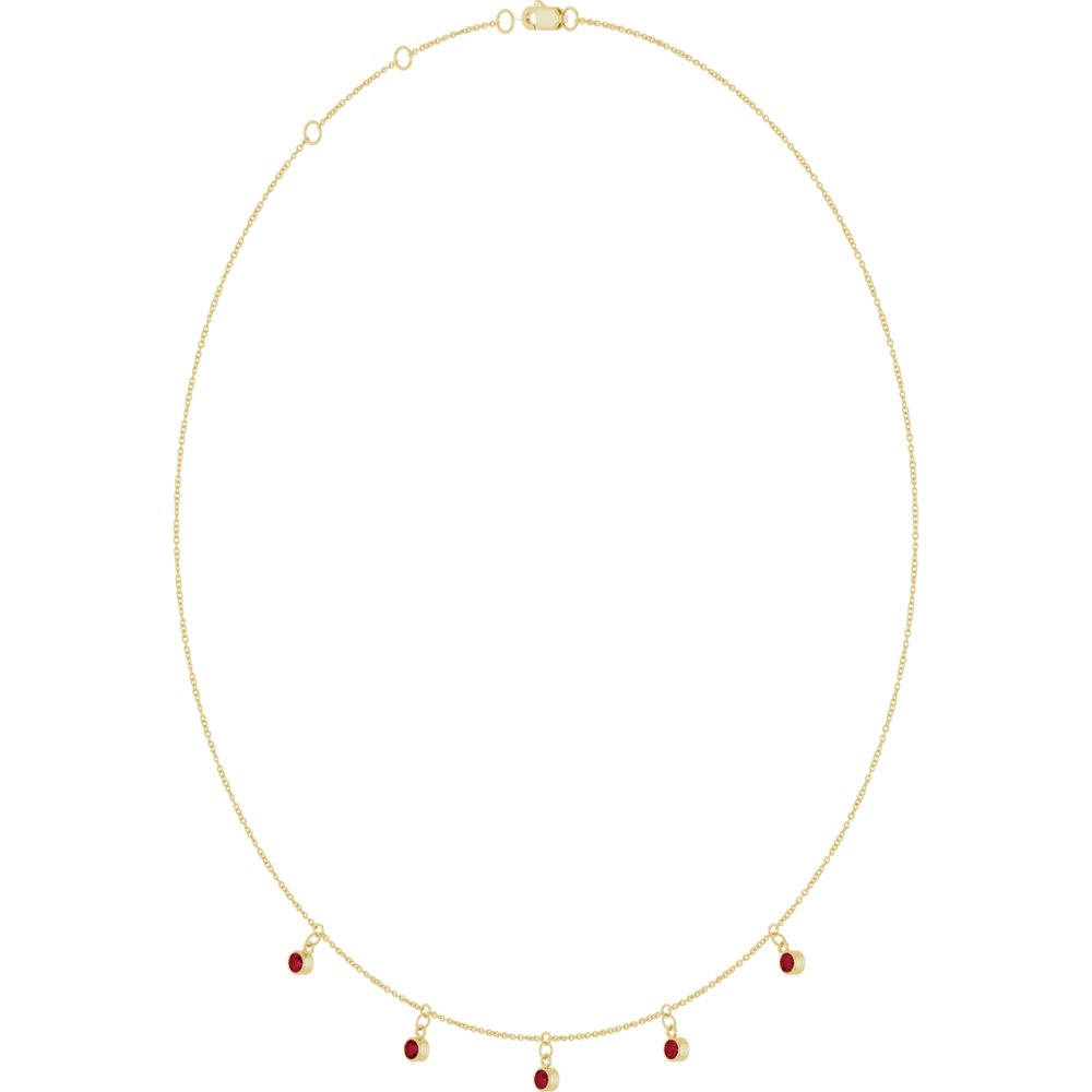 14K Yellow Gold Lab-Grown Ruby 5-Stone Station 16-18" Necklace
