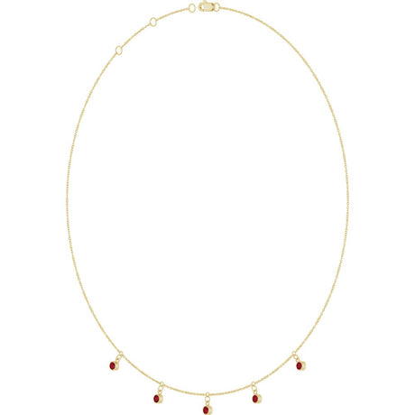 14K Yellow Gold Lab-Grown Ruby 5-Stone Station 16-18" Necklace