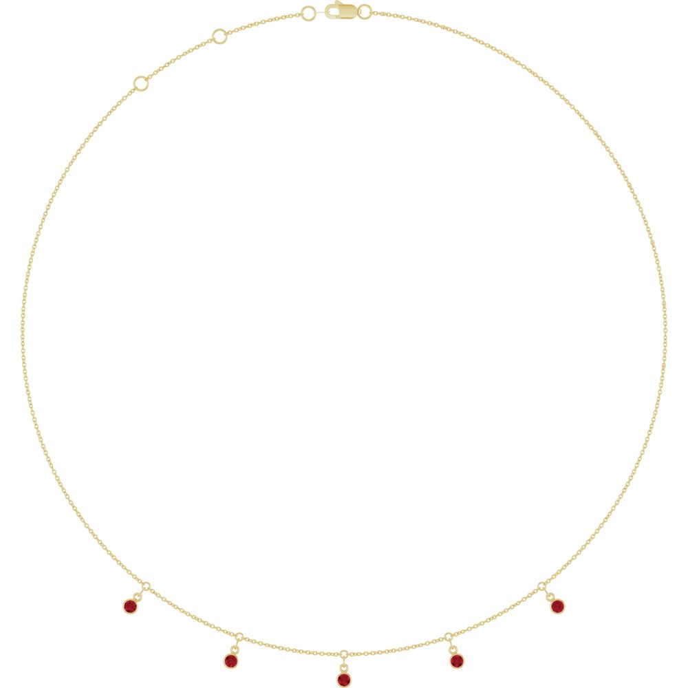 14K Yellow Gold Lab-Grown Ruby 5-Stone Station 16-18" Necklace