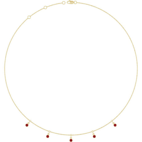 14K Yellow Gold Lab-Grown Ruby 5-Stone Station 16-18" Necklace