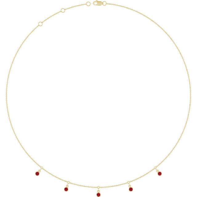 14K Yellow Gold Lab-Grown Ruby 5-Stone Station 16-18" Necklace