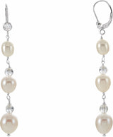 Sterling Silver Cultured White Freshwater Pearl & Imitation Cubic Zirconia Earrings