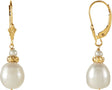 14K Yellow Gold Cultured White Freshwater Pearl Earrings 