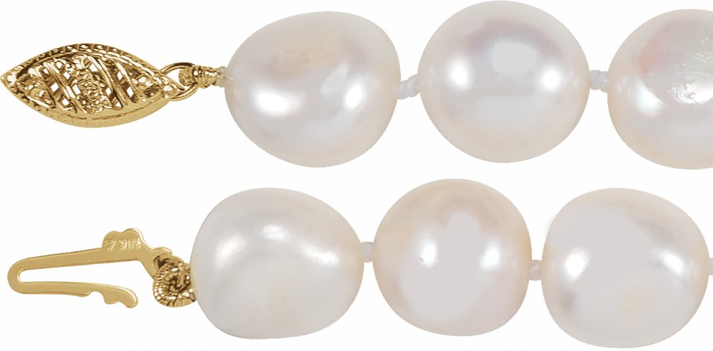 14K Yellow Gold Baroque Cultured White Freshwater Pearl 18" Necklace
