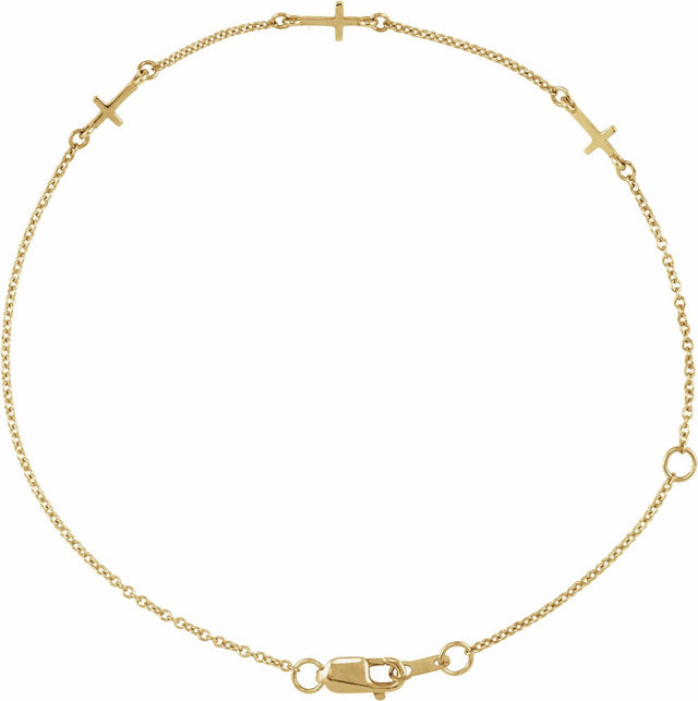 14K Yellow Gold Cross Station 6 1/2-7 1/2" Bracelet