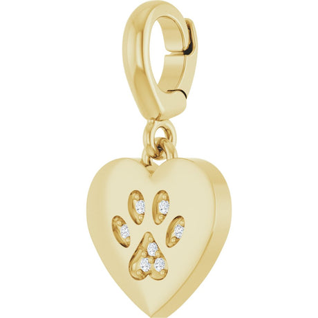 14K Yellow Gold .02 CTW Natural Diamond Paw Print Heart Charm/Pendant