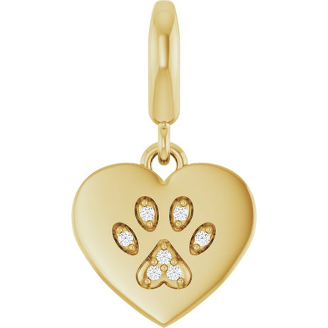 14K Yellow Gold .02 CTW Natural Diamond Paw Print Heart Charm/Pendant