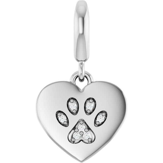 Sterling Silver .02 CTW Lab-Grown Diamond Paw Print Heart Charm/Pendant