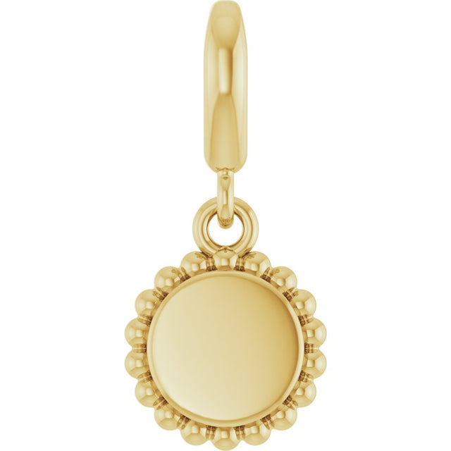 14K Yellow Gold Engravable Beaded Disc Charm/Pendant