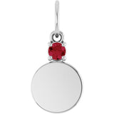 Sterling Silver Engravable Natural Ruby Round Pendant