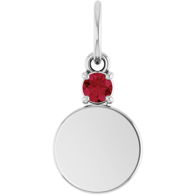 Sterling Silver Engravable Natural Ruby Round Pendant