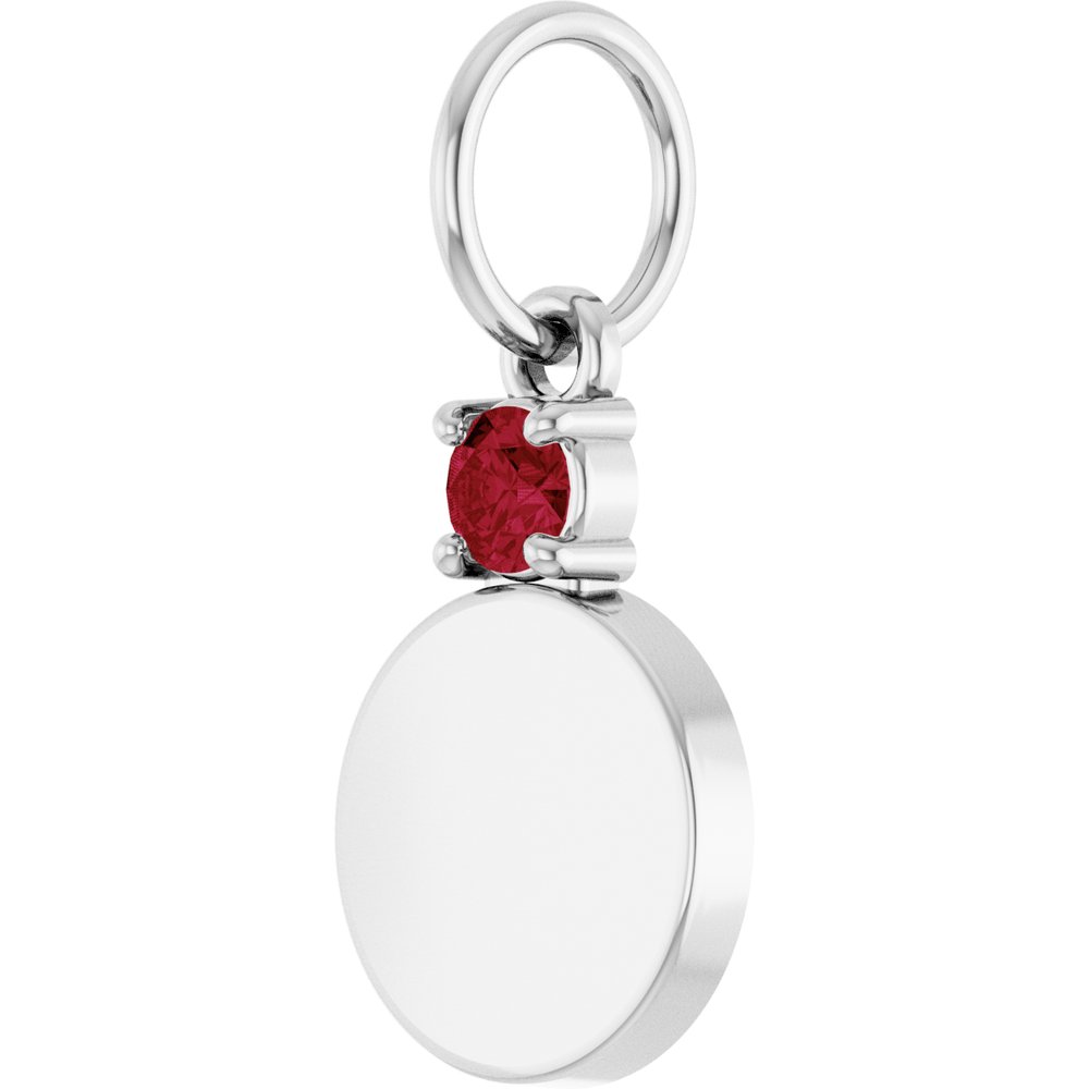 Sterling Silver Engravable Natural Ruby Round Pendant