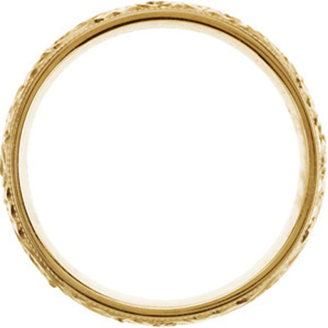 14K Yellow Gold 6 mm Hand-Engraved Milgrain Stepped-Edge Sculptural Comfort-Fit Half Round Band Size 5