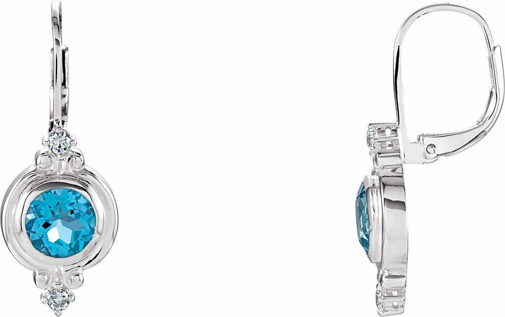 Sterling Silver Natural Swiss Blue Topaz & Imitation White Cubic Zirconia Earrings