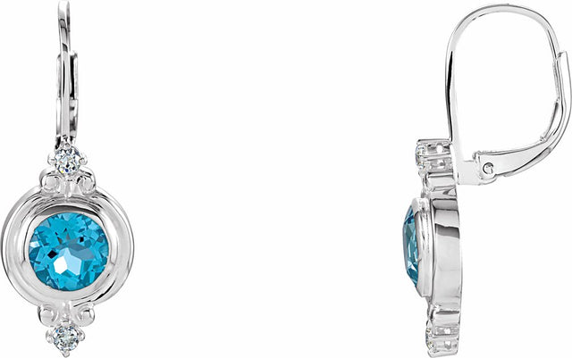 Sterling Silver Natural Swiss Blue Topaz & Imitation White Cubic Zirconia Earrings