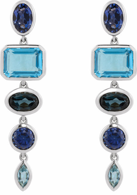 14K White Gold Lab-Grown Blue Sapphire & Natural London Blue Topaz Dangle Earrings