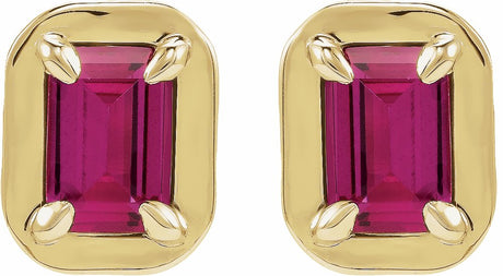 14K Yellow Gold Lab-Grown Ruby Stud Earrings