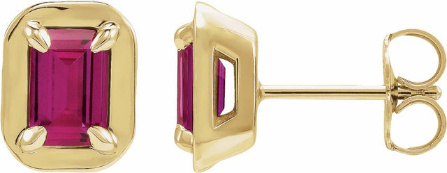 14K Yellow Gold Lab-Grown Ruby Stud Earrings