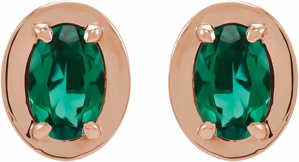 14K Rose Gold Lab-Grown Emerald Stud Earrings