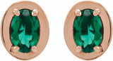 14K Rose Gold Lab-Grown Emerald Stud Earrings
