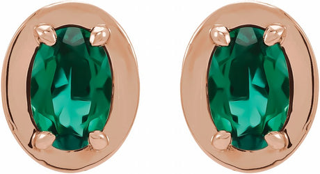 14K Rose Gold Lab-Grown Emerald Stud Earrings
