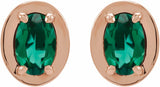 14K Rose Gold Lab-Grown Emerald Stud Earrings