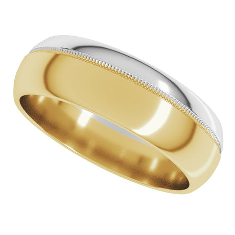 14K Yellow/White Gold 6 mm Off-Centered Milgrain Half Round Band Size 10