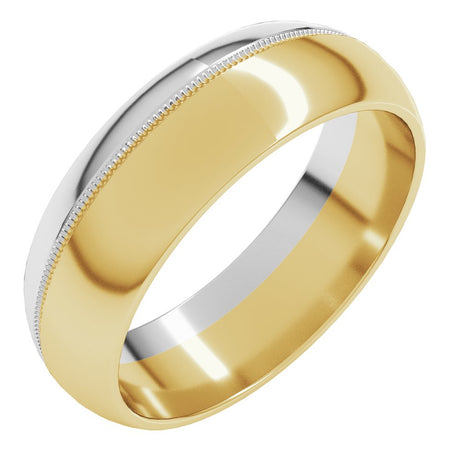 14K Yellow/White Gold 6 mm Off-Centered Milgrain Half Round Band Size 10