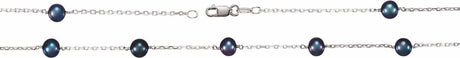 Sterling Silver Cultured Black Freshwater Pearl 14-Station 18" Necklace