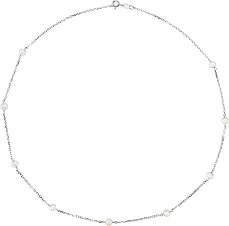 Sterling Silver Cultured White Freshwater Pearl 9-Station 18" Necklace