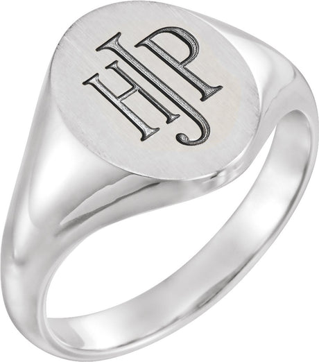 14K White Gold Oval Signet Ring