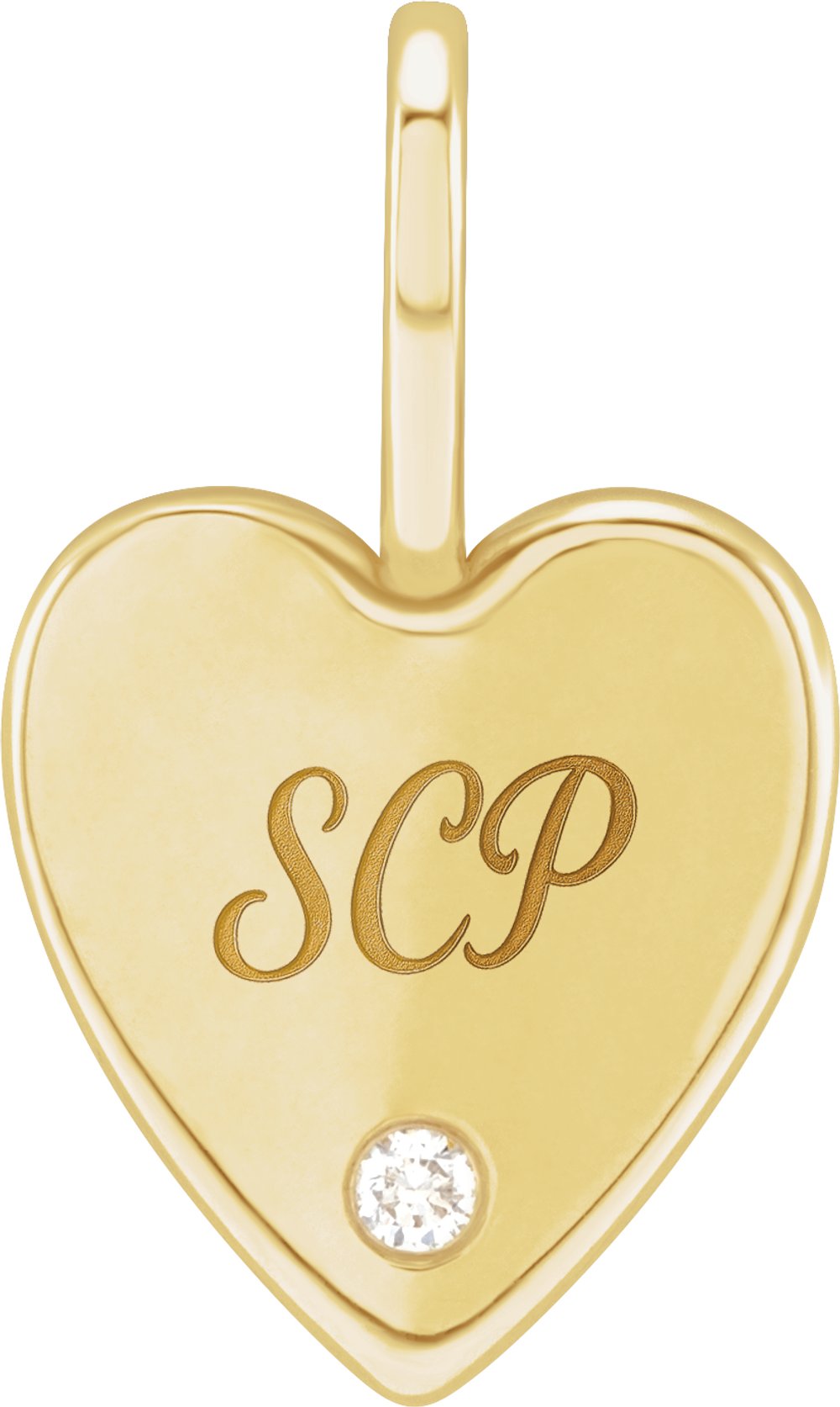 14K Yellow Gold .02 CT Natural Diamond Engravable Heart Charm/Pendant