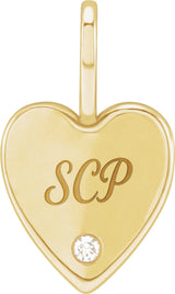 14K Yellow Gold .02 CT Natural Diamond Engravable Heart Charm/Pendant