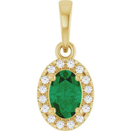 14K Yellow Gold Lab-Grown Emerald & .06 CTW Lab-Grown Diamond French-Set Halo-Style Pendant