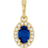 14K Yellow Gold Lab-Grown Blue Sapphire & .06 CTW Lab-Grown Diamond French-Set Halo-Style Pendant