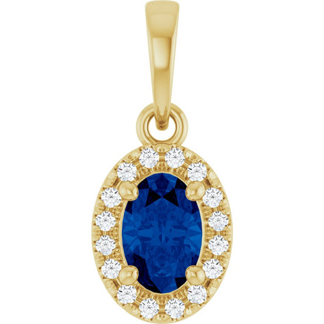 14K Yellow Gold Lab-Grown Blue Sapphire & .06 CTW Lab-Grown Diamond French-Set Halo-Style Pendant